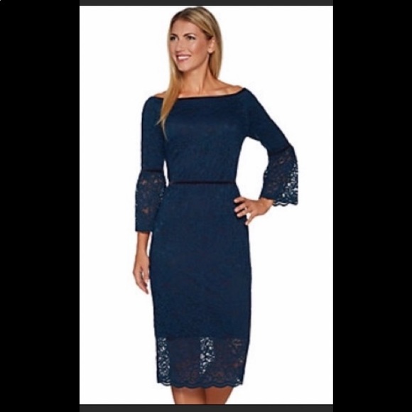 DuJour Blue Velvet Trim Lace Dress 8 - Picture 1 of 8